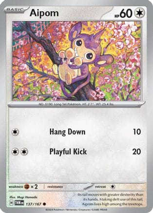 'Pokemon - 'Aipom 137/167  - Reverse Holofoil SV06 Twilight Masquerade - Common