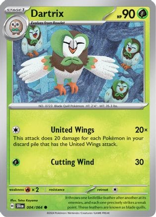 'Pokemon - 'Dartrix 004/064  - Reverse Holofoil SV Shrouded Fable - Common