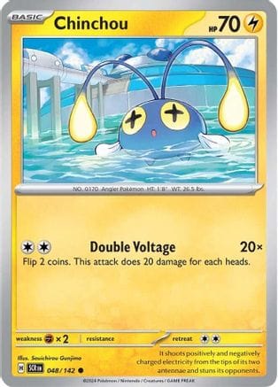 'Pokemon - 'Chinchou 048/142  - Reverse Holofoil SV07 Stellar Crown - Common