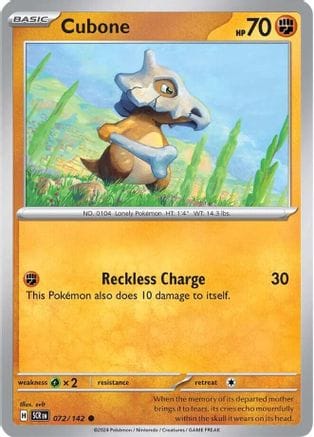 'Pokemon - 'Cubone 072/142  - Reverse Holofoil SV07 Stellar Crown - Common