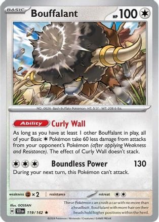 'Pokemon - 'Bouffalant 119/142  - Reverse Holofoil SV07 Stellar Crown - Rare