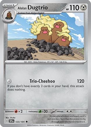 'Pokemon - 'Alolan Dugtrio 123/191  - Reverse Holofoil SV08 Surging Sparks - Uncommon