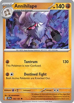 'Pokemon - 'Annihilape 100/191  - Reverse Holofoil SV08 Surging Sparks - Uncommon