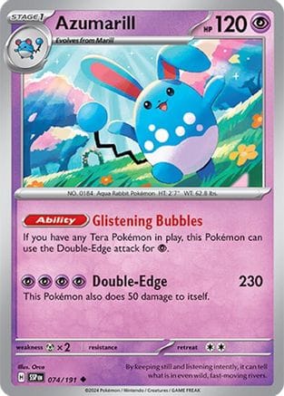 'Pokemon - 'Azumarill 074/191  - Reverse Holofoil SV08 Surging Sparks - Uncommon