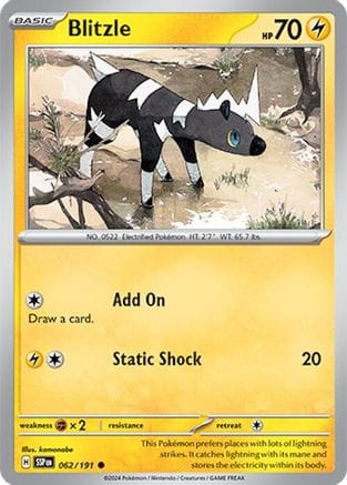 'Pokemon - 'Blitzle 062/191  - Reverse Holofoil SV08 Surging Sparks - Common