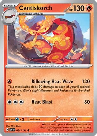 'Pokemon - 'Centiskorch 028/191  - Reverse Holofoil SV08 Surging Sparks - Common