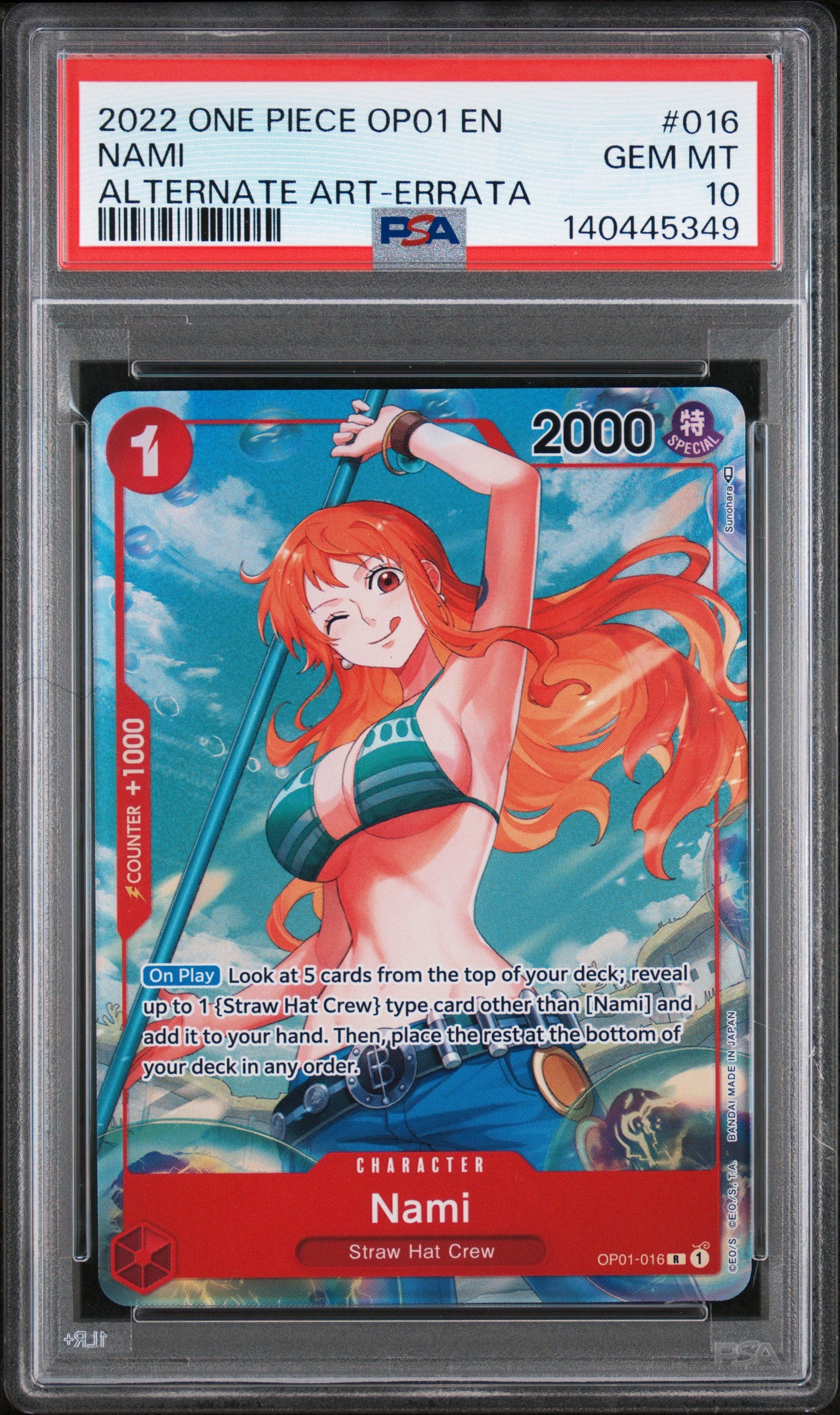 2022 One Piece Op01-Romance Dawn #016 Nami PSA 10