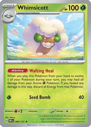 'Pokemon - 'Whimsicott 008/131  - Reverse Holofoil SV Prismatic Evolutions - Rare
