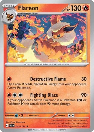 'Pokemon - 'Flareon 013/131  - Reverse Holofoil SV Prismatic Evolutions - Rare