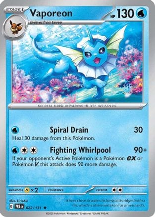 'Pokemon - 'Vaporeon 022/131  - Holofoil SV Prismatic Evolutions - Rare