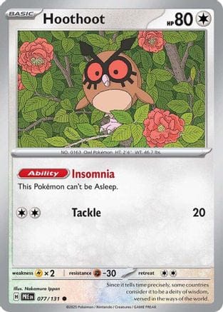 'Pokemon - 'Hoothoot 077/131  - Reverse Holofoil SV Prismatic Evolutions - Common