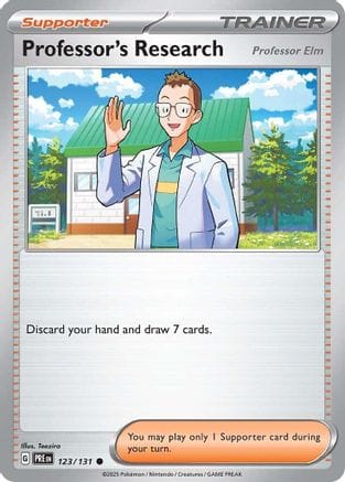 'Pokemon - 'Professor's Research [Professor Elm] 123/131  - Reverse Holofoil SV Prismatic Evolutions - Common