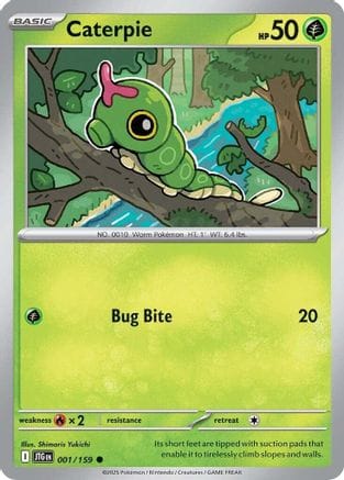 'Pokemon - 'Caterpie 001/159  - Reverse Holofoil SV09 Journey Together - Common