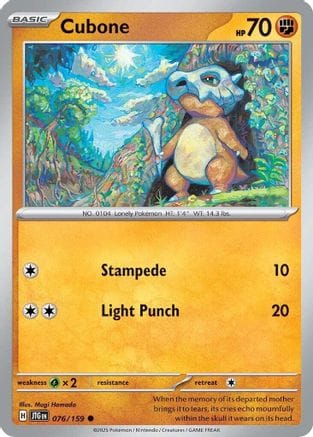 'Pokemon - 'Cubone 076/159  - Reverse Holofoil SV09 Journey Together - Common
