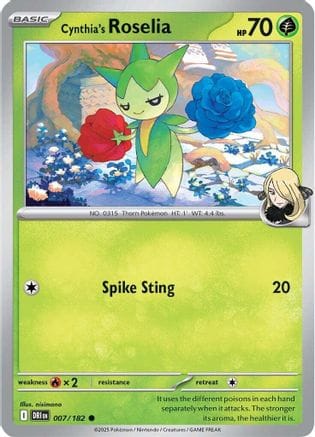 'Pokemon - 'Cynthia's Roselia 007/182  - Reverse Holofoil SV10 Destined Rivals - Common