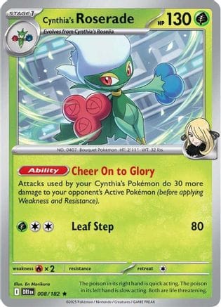 'Pokemon - 'Cynthia's Roserade 008/182  - Reverse Holofoil SV10 Destined Rivals - Rare