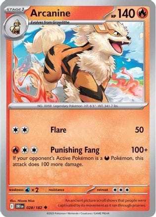 'Pokemon - 'Arcanine 028/182  - Reverse Holofoil SV10 Destined Rivals - Uncommon