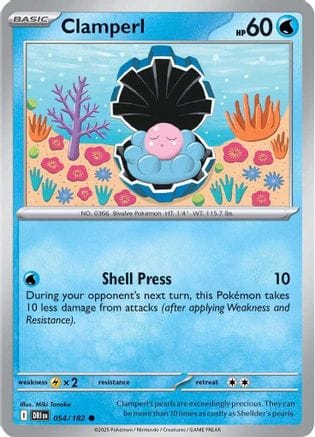 'Pokemon - 'Clamperl 054/182  - Reverse Holofoil SV10 Destined Rivals - Common
