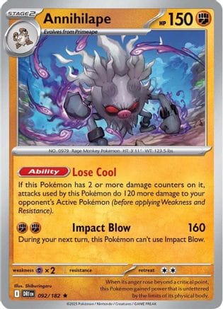 'Pokemon - 'Annihilape 092/182  - Holofoil SV10 Destined Rivals - Rare