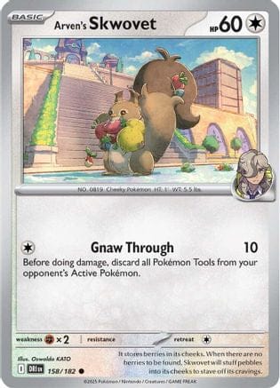 'Pokemon - 'Arven's Skwovet 158/182  - Reverse Holofoil SV10 Destined Rivals - Common