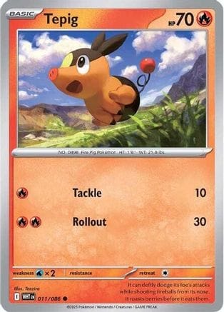'Pokemon - 'Tepig 011/086  - Reverse Holofoil SV White Flare - Common