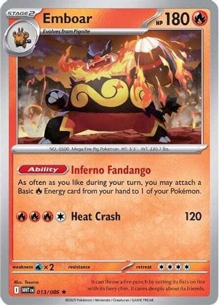 'Pokemon - 'Emboar 013/086  - Reverse Holofoil SV White Flare - Rare
