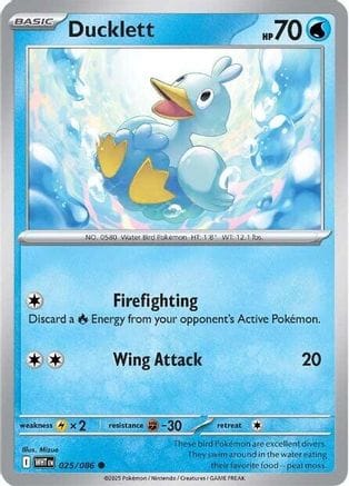 'Pokemon - 'Ducklett 025/086  - Reverse Holofoil SV White Flare - Common