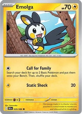'Pokemon - 'Emolga 029/086  - Reverse Holofoil SV Black Bolt - Common