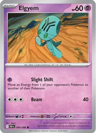 'Pokemon - 'Elgyem 040/086  - Reverse Holofoil SV Black Bolt - Common