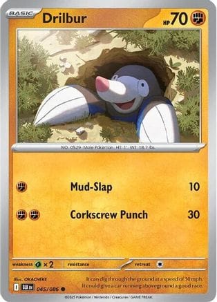 'Pokemon - 'Drilbur 045/086  - Holofoil SV Black Bolt - Common