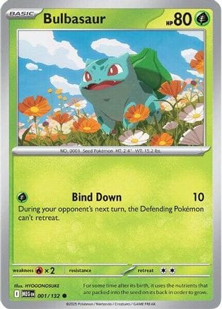 'Pokemon - 'Bulbasaur 001/132  - Reverse Holofoil ME01 Mega Evolution - Common