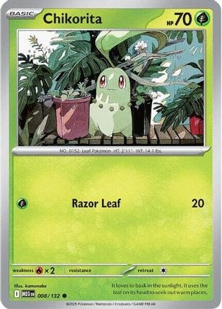 'Pokemon - 'Chikorita 008/132  - Reverse Holofoil ME01 Mega Evolution - Common