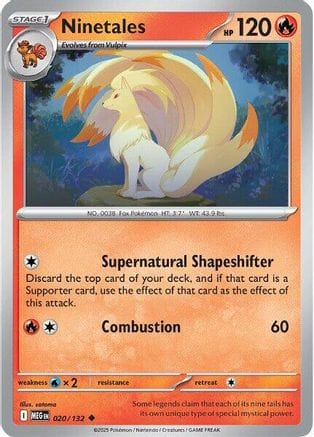 'Pokemon - 'Ninetales 020/132  - Reverse Holofoil ME01 Mega Evolution - Uncommon