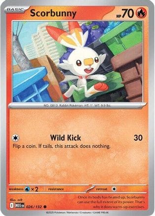 'Pokemon - 'Scorbunny 026/132  - Reverse Holofoil ME01 Mega Evolution - Common