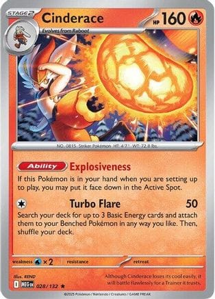 'Pokemon - 'Cinderace 028/132  - Holofoil ME01 Mega Evolution - Rare
