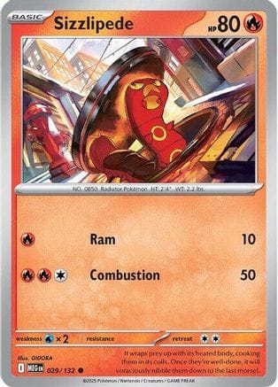 'Pokemon - 'Sizzlipede 029/132  ME01 Mega Evolution - Common