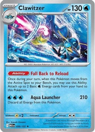 'Pokemon - 'Clawitzer 038/132  - Holofoil ME01 Mega Evolution - Rare