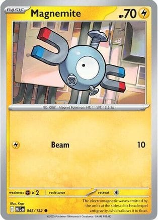 'Pokemon - 'Magnemite 045/132  - Reverse Holofoil ME01 Mega Evolution - Common