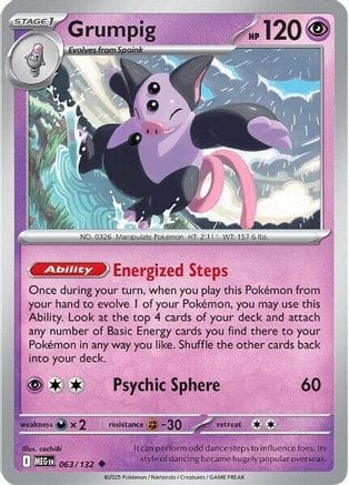 'Pokemon - 'Grumpig 063/132  ME01 Mega Evolution - Uncommon