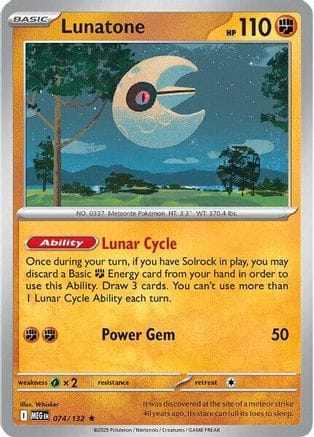 'Pokemon - 'Lunatone 074/132  - Reverse Holofoil ME01 Mega Evolution - Rare
