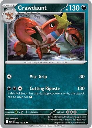 'Pokemon - 'Crawdaunt 085/132  - Reverse Holofoil ME01 Mega Evolution - Uncommon