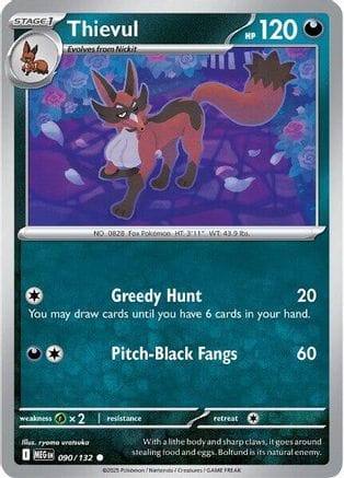 'Pokemon - 'Thievul 090/132  - Reverse Holofoil ME01 Mega Evolution - Common