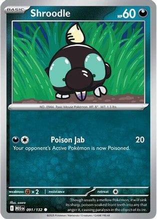 'Pokemon - 'Shroodle 091/132  ME01 Mega Evolution - Common