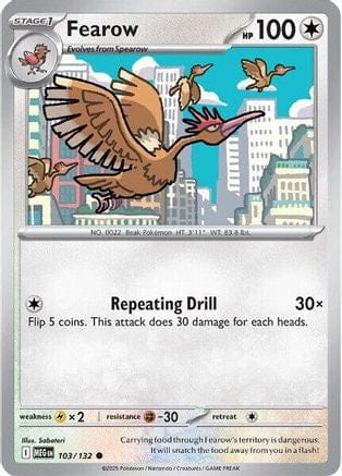 'Pokemon - 'Fearow 103/132  - Reverse Holofoil ME01 Mega Evolution - Common