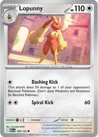 'Pokemon - 'Lopunny 108/132  - Reverse Holofoil ME01 Mega Evolution - Common