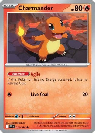 'Pokemon - 'Charmander 011  - Reverse Holofoil ME02 Phantasmal Flames - Common