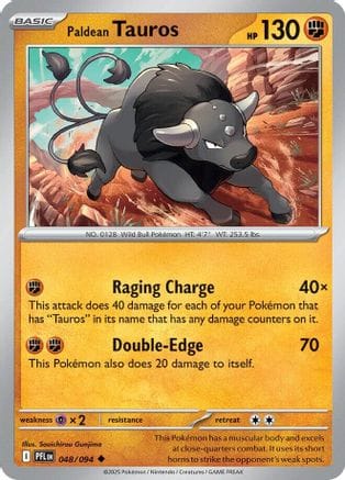 'Pokemon - 'Paldean Tauros 048  - Reverse Holofoil ME02 Phantasmal Flames - Uncommon