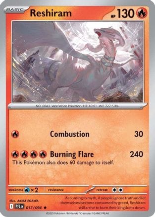 'Pokemon - 'Reshiram 017  - Holofoil ME02 Phantasmal Flames - Rare