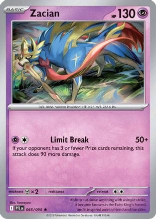 'Pokemon - 'Zacian 045/094  - Holofoil ME02 Phantasmal Flames - Rare