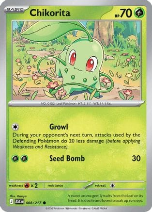 'Pokemon - 'Chikorita 008  - Reverse Holofoil ME Ascended Heroes - Common